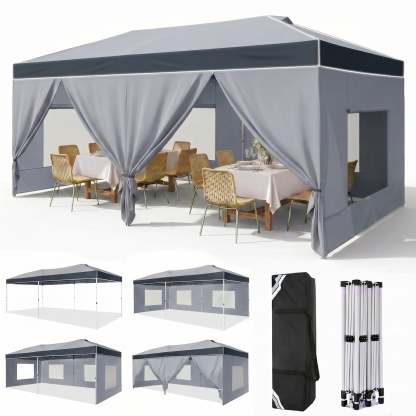 HOTEEL 10x20 Pop up Canopy Tent, Protable Canopy Tent with 6 Sidewalls Waterproof Commercial Pop up Tent for Parties, Wedding, Camping, Courtyard with Carry Bag