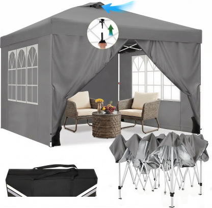 HOTEEL Canopy 10x10 Waterproof Pop up Canopy Tent with 4 Sidewalls Outdoor Event Shelter Tent for Parties Sun Shade Party Commercial Canopy with Air Vent & One Push Central Button