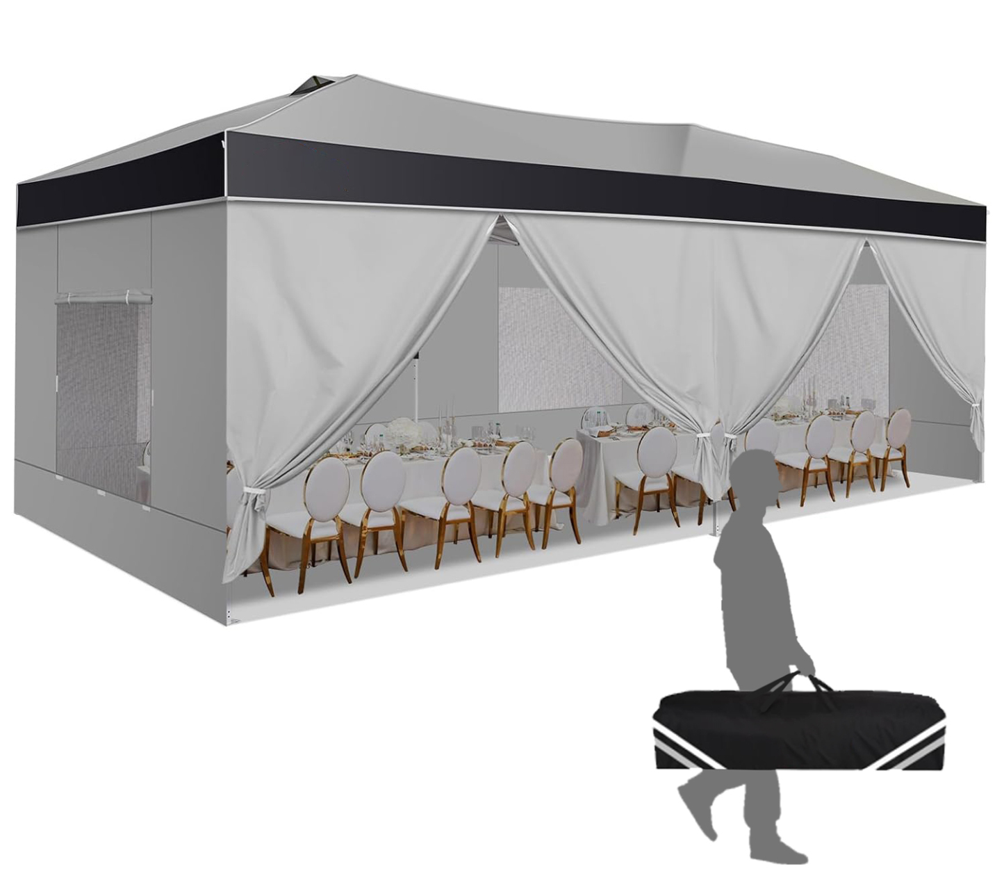 HOTEEL Canopy 10x10 Pop up Canopy Tent with 4 Sidewalls, Outdoor Pop up Gazebo for Parties Sun Shade Party Commercial Canopy with Air Vent & One Push Central Button, Dark Gray