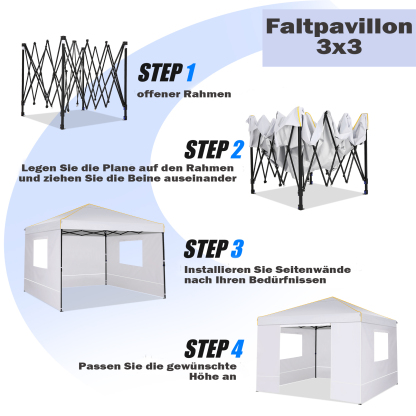 SANOPY 10' x 10' Pop up Canopy Tent with 4 Removable Sidewalls, Outdoor Patio Gazebo Tent with Handbag for Camping, Silver White