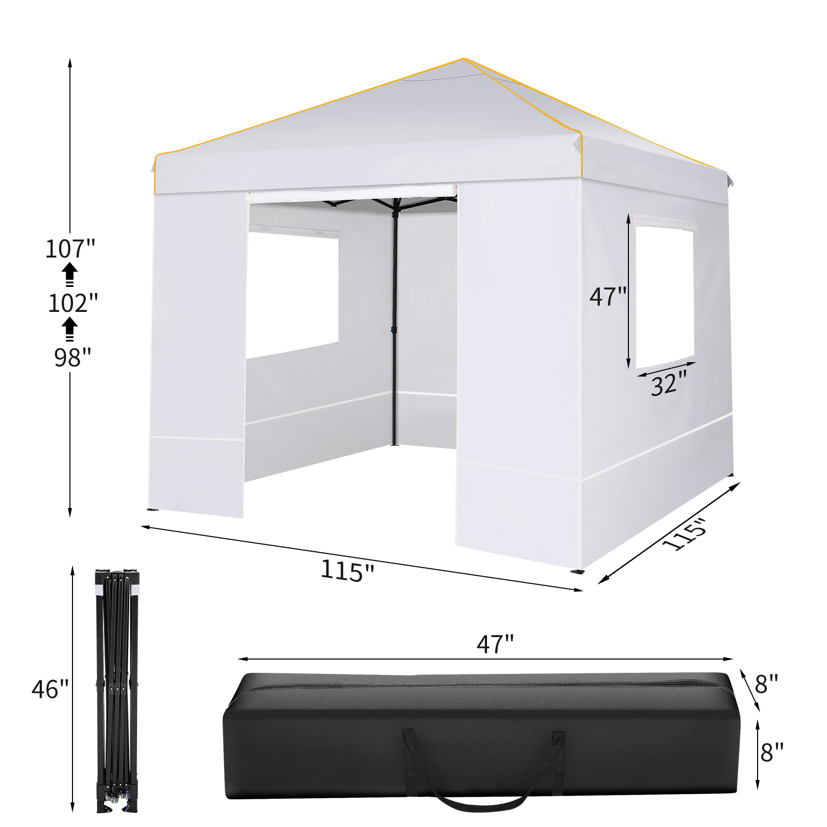 SANOPY 10' x 10' Pop up Canopy Tent with 4 Removable Sidewalls, Outdoor Patio Gazebo Tent with Handbag for Camping, Silver White