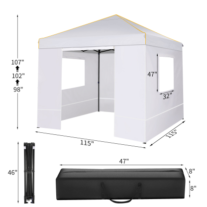 SANOPY 10' x 10' Pop up Canopy Tent with 4 Removable Sidewalls, Outdoor Patio Gazebo Tent with Handbag for Camping, Silver White