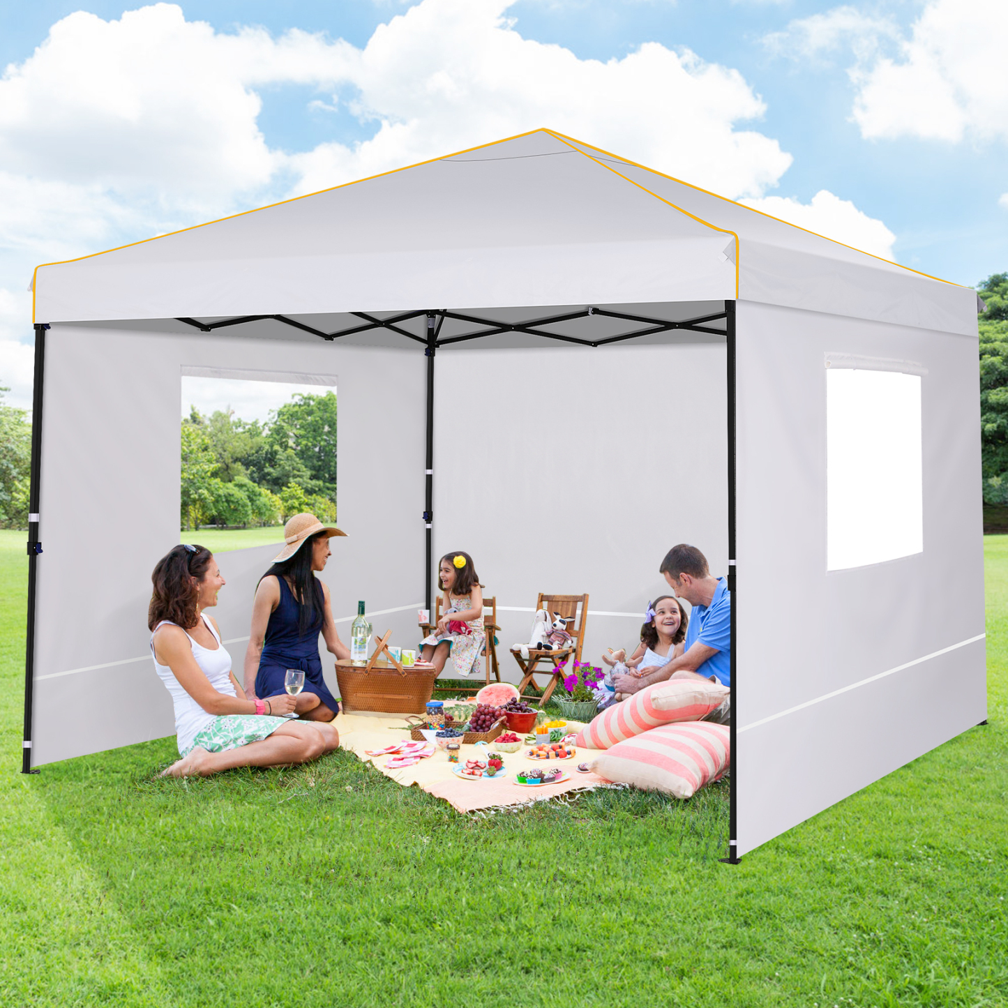 SANOPY 10' x 10' Pop up Canopy Tent with 4 Removable Sidewalls, Outdoor Patio Gazebo Tent with Handbag for Camping, Silver White