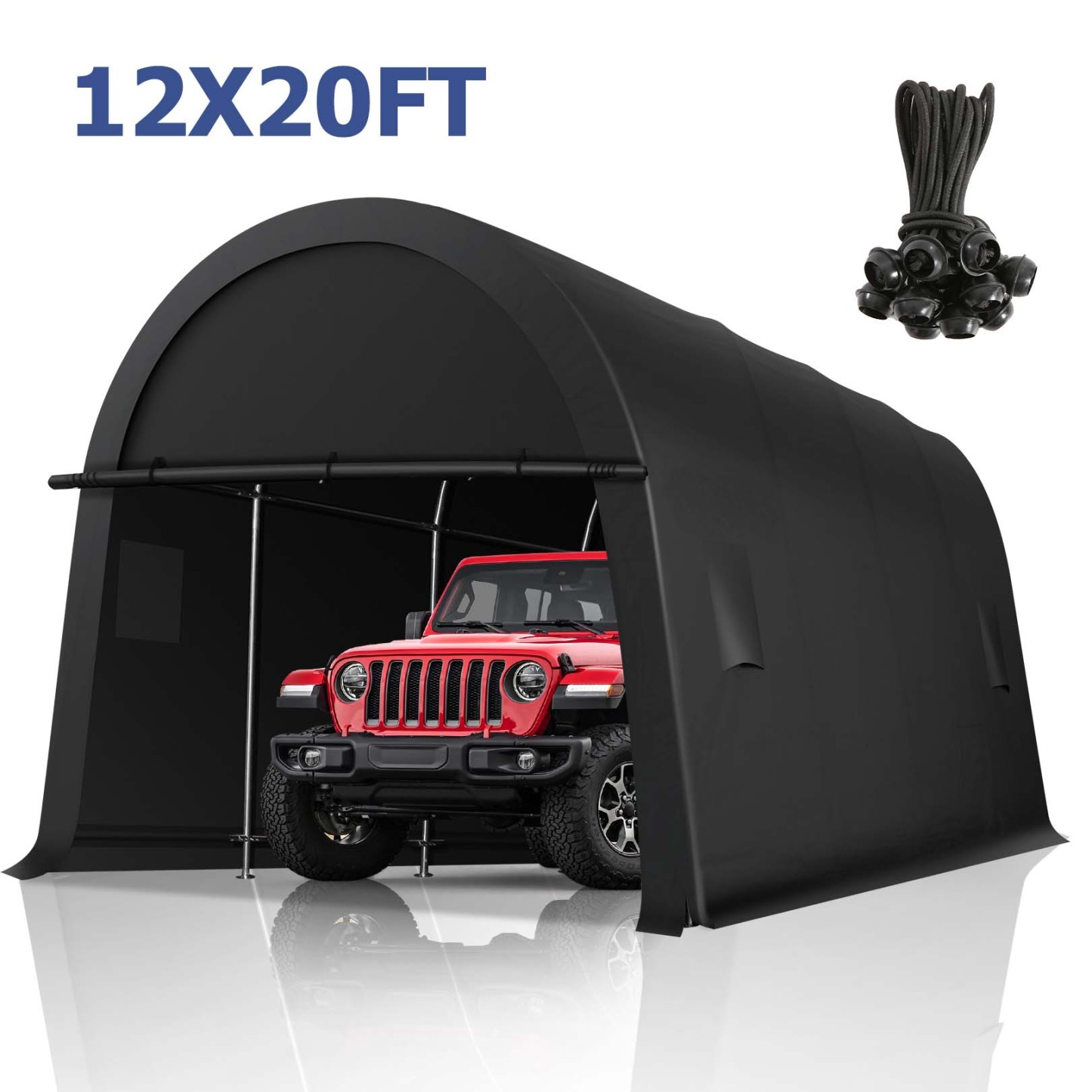 HOTEEL Carport Heavy Duty, Portable Garage Carport Canopy with All-Steel Metal Frame & Vents, Round Style Outdoor Storage Shed for Car, Truck, Boat, Patio Furniture Anti-Snow Waterproof