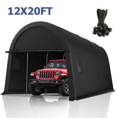 HOTEEL Carport Heavy Duty, Portable Garage Carport Canopy with All-Steel Metal Frame & Vents, Round Style Outdoor Storage Shed for Car, Truck, Boat, Patio Furniture Anti-Snow Waterproof
