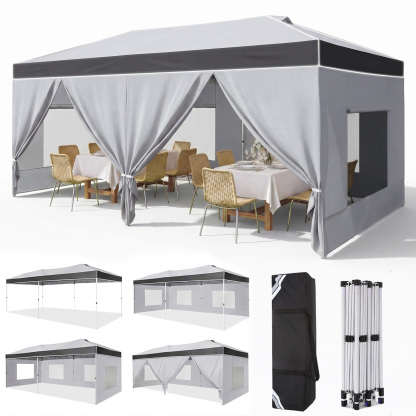 HOTEEL 10x20 Pop up Canopy Tent, Protable Canopy Tent with 6 Sidewalls Waterproof Commercial Pop up Tent for Parties, Wedding, Camping, Courtyard with Carry Bag