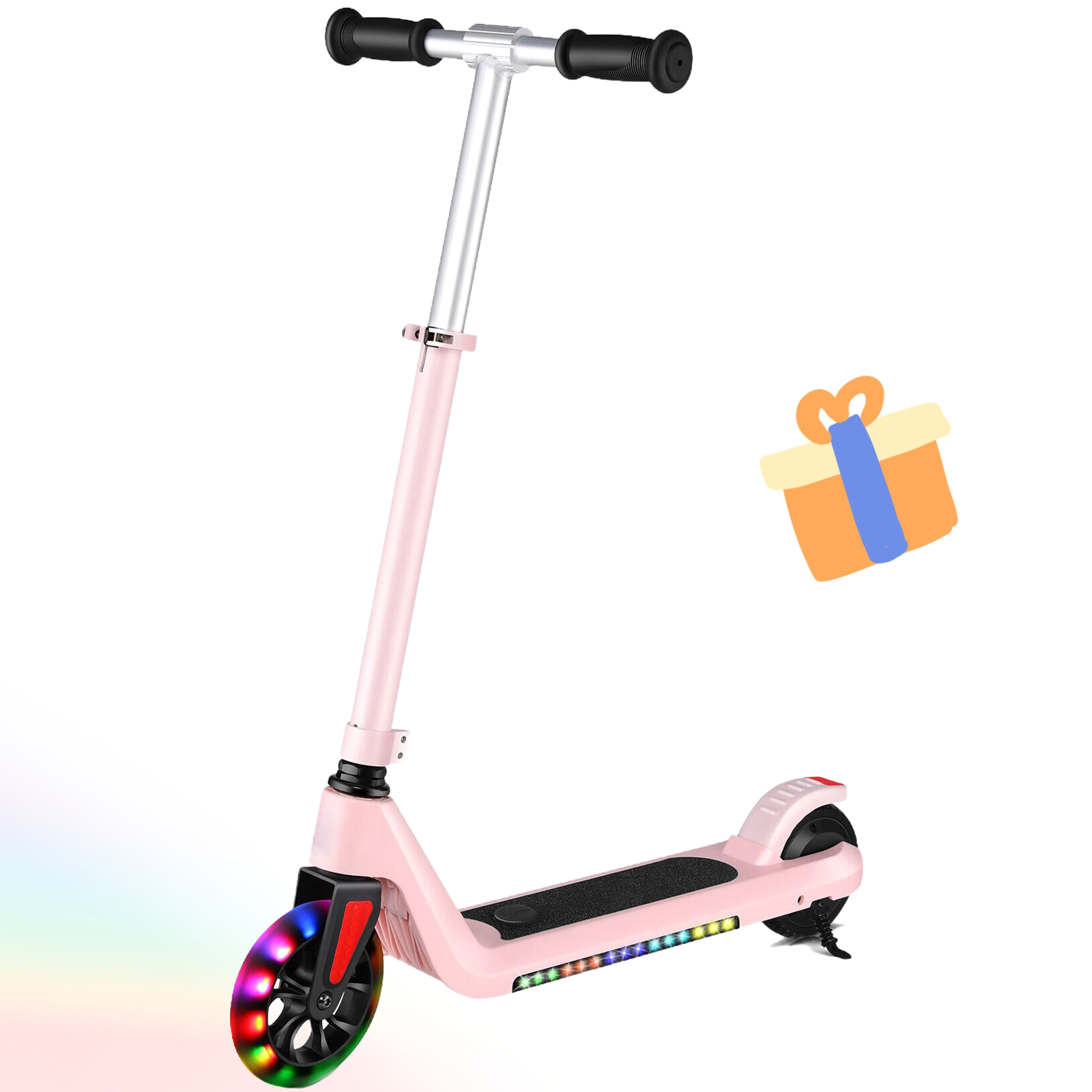 SANOPY Electric Scooter for Kids Ages 6-14, Adjustable Speed & Height, Colorful Lights, LED Display, 150W Motor, up to 10 mph, 80 Mins Ride Time, Pink