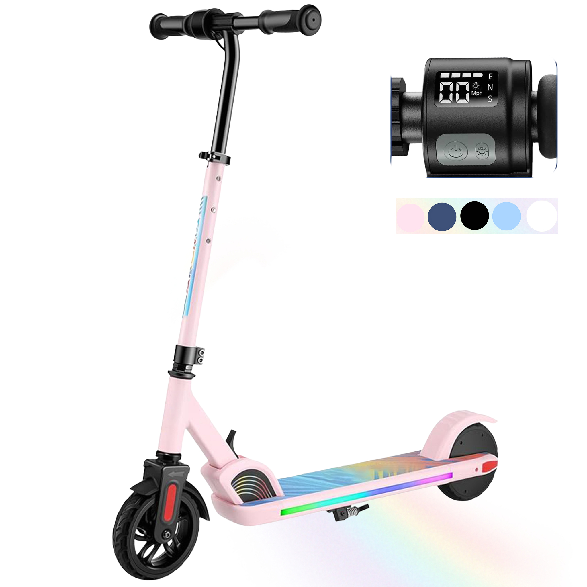 SANOPY Electric Scooter for Kids Ages 6-14 with Dynamic Lights, LED Display, 8 MPH, 80 mins Ride Time, Adjustable Handlebar Height, Lightweight Kids Electric Kick Scooter, Black