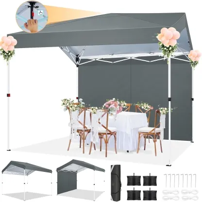 SANOPY 10' x 10' Easy Pop up Canopy Tent Outdoor Shade Shelter with 1 Sidewall for Commercial stalls and Out activities, Black