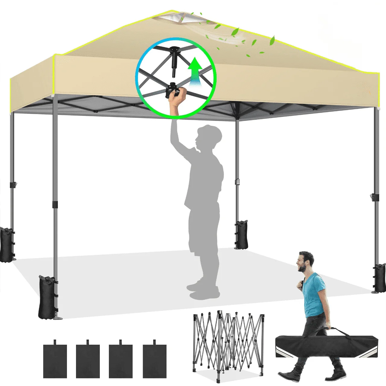 SANOPY 10' x 10' Outdoor Canopy Party Tent EZ Pop Up Canopy Commercial Instant Canopies Gazebo with Air Vent, 8 Stakes & 4 Ropes & 4 Sandbags for Beach Wedding Picnics Camping