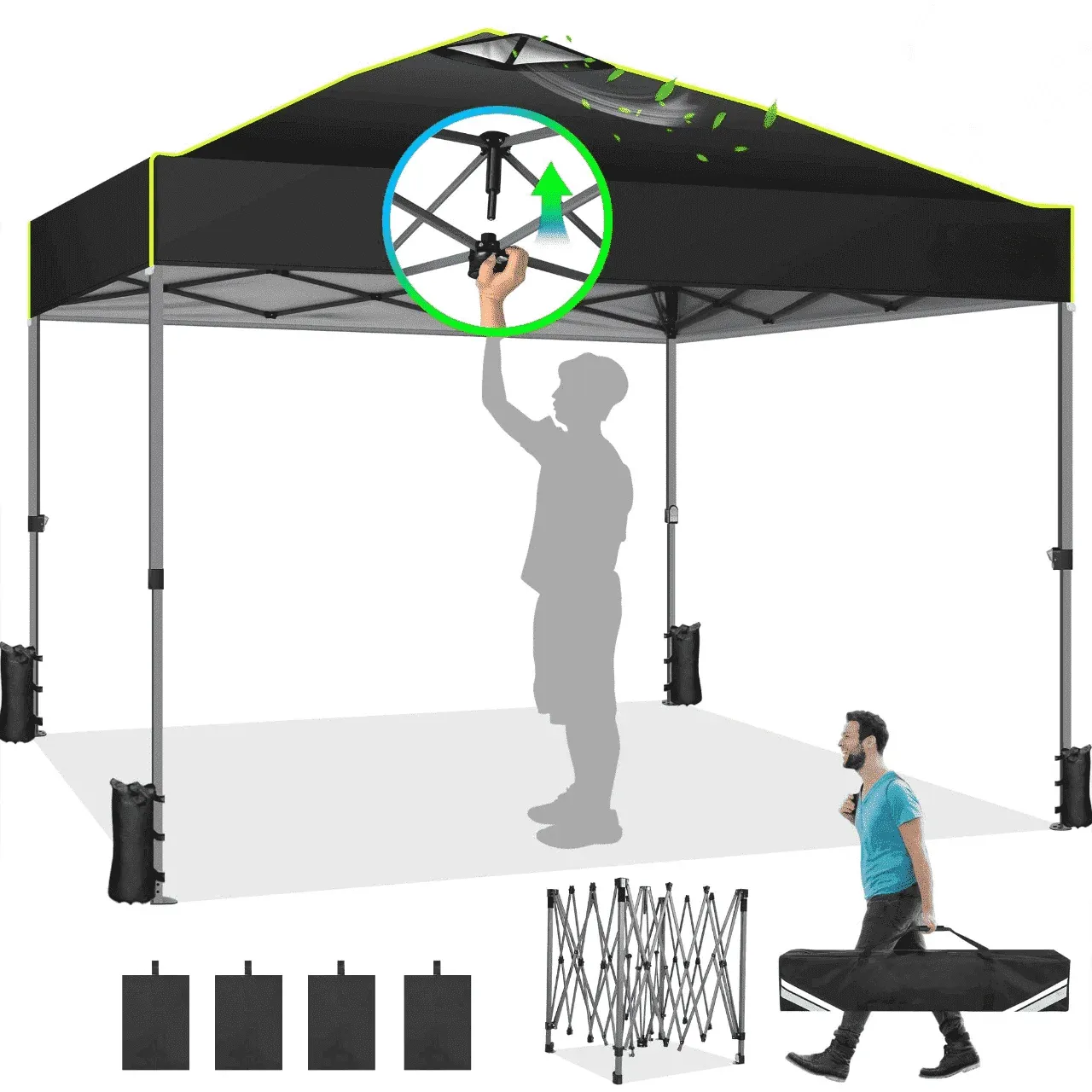 SANOPY 10' x 10' Outdoor Canopy Party Tent EZ Pop Up Canopy Commercial Instant Canopies Gazebo with Air Vent, 8 Stakes & 4 Ropes & 4 Sandbags for Beach Wedding Picnics Camping