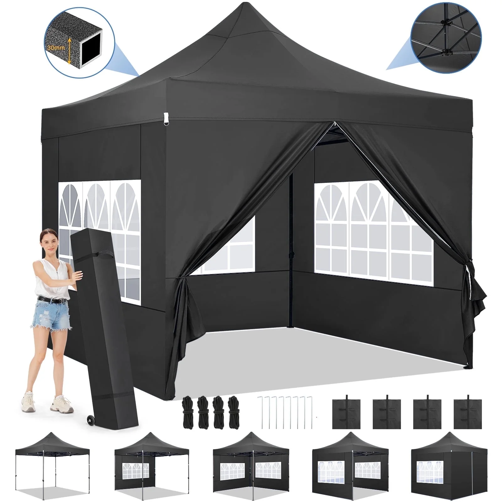 SANOPY 10' x 10' Outdoor Pop-Up Canopy, Heavy Duty Commercial Tent, Instant Folding Beach Party Gazebo with 4 Removable Sidewalls & 4 Sandbags & Rolling Bag for Easy Carrying (White)