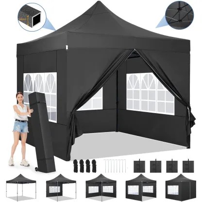 SANOPY 10' x 10' Outdoor Pop-Up Canopy, Heavy Duty Commercial Tent, Instant Folding Beach Party Gazebo with 4 Removable Sidewalls & 4 Sandbags & Rolling Bag for Easy Carrying (White)