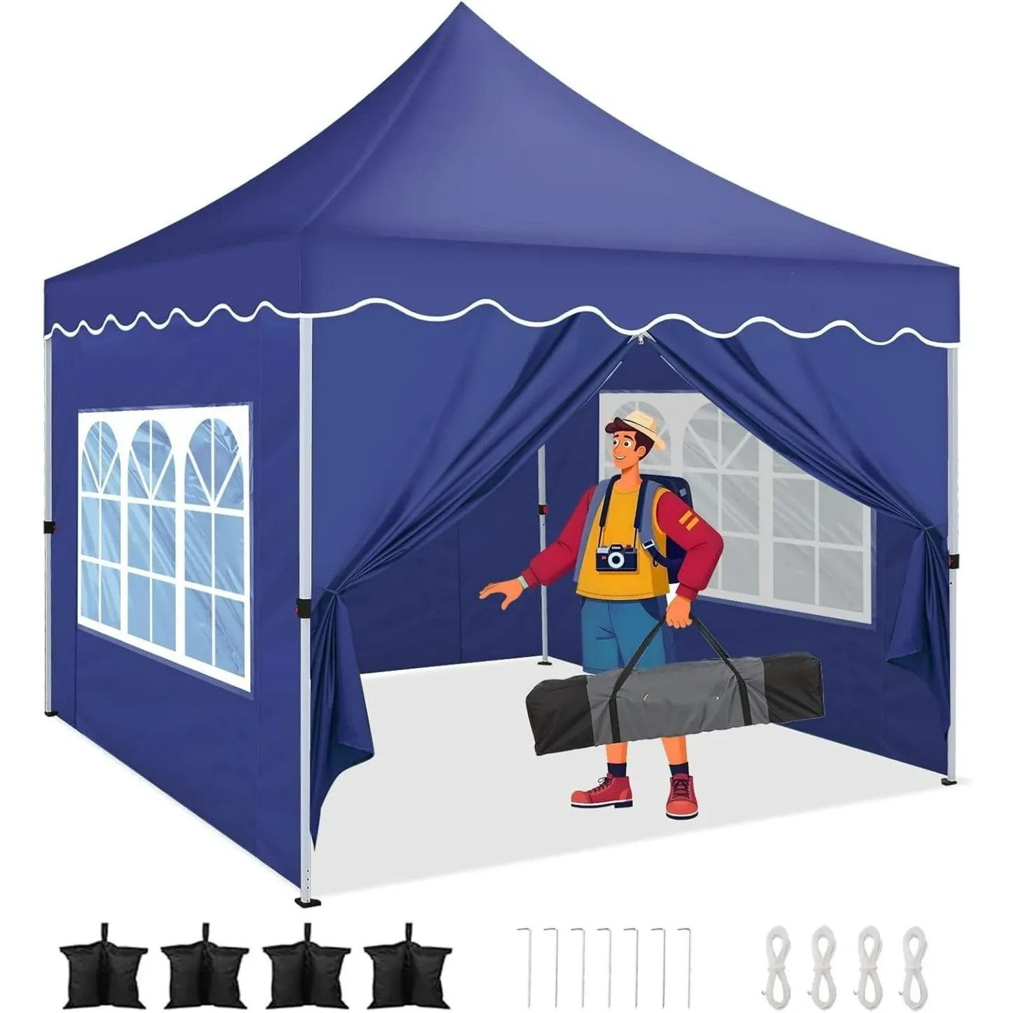 SANOPY 10' x 20' Pop up Canopy Party Tent with 6 Removable Sidewalls, Wave Eave Outdoor Waterproof Patio Gazebo Tent with Carry Bag, Backyards Camping Picnics, Black