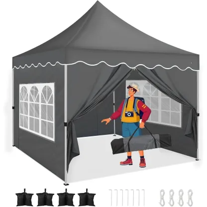 SANOPY 10' x 20' Pop up Canopy Party Tent with 6 Removable Sidewalls, Wave Eave Outdoor Waterproof Patio Gazebo Tent with Carry Bag, Backyards Camping Picnics, Black