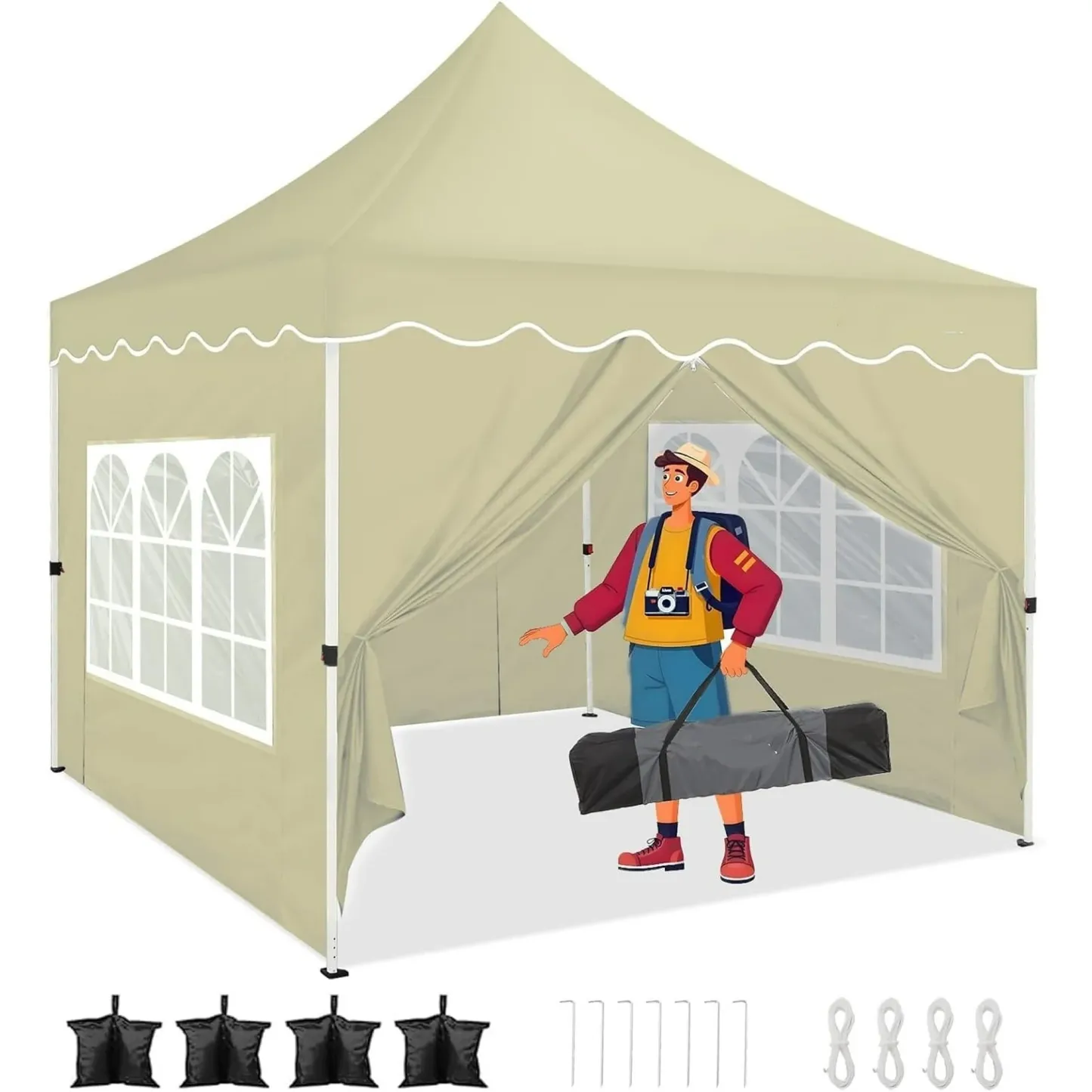 SANOPY 10' x 20' Pop up Canopy Party Tent with 6 Removable Sidewalls, Wave Eave Outdoor Waterproof Patio Gazebo Tent with Carry Bag, Backyards Camping Picnics, Black