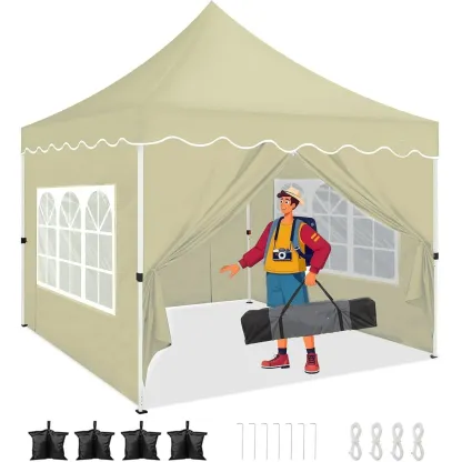 SANOPY 10' x 20' Pop up Canopy Party Tent with 6 Removable Sidewalls, Wave Eave Outdoor Waterproof Patio Gazebo Tent with Carry Bag, Backyards Camping Picnics, Black