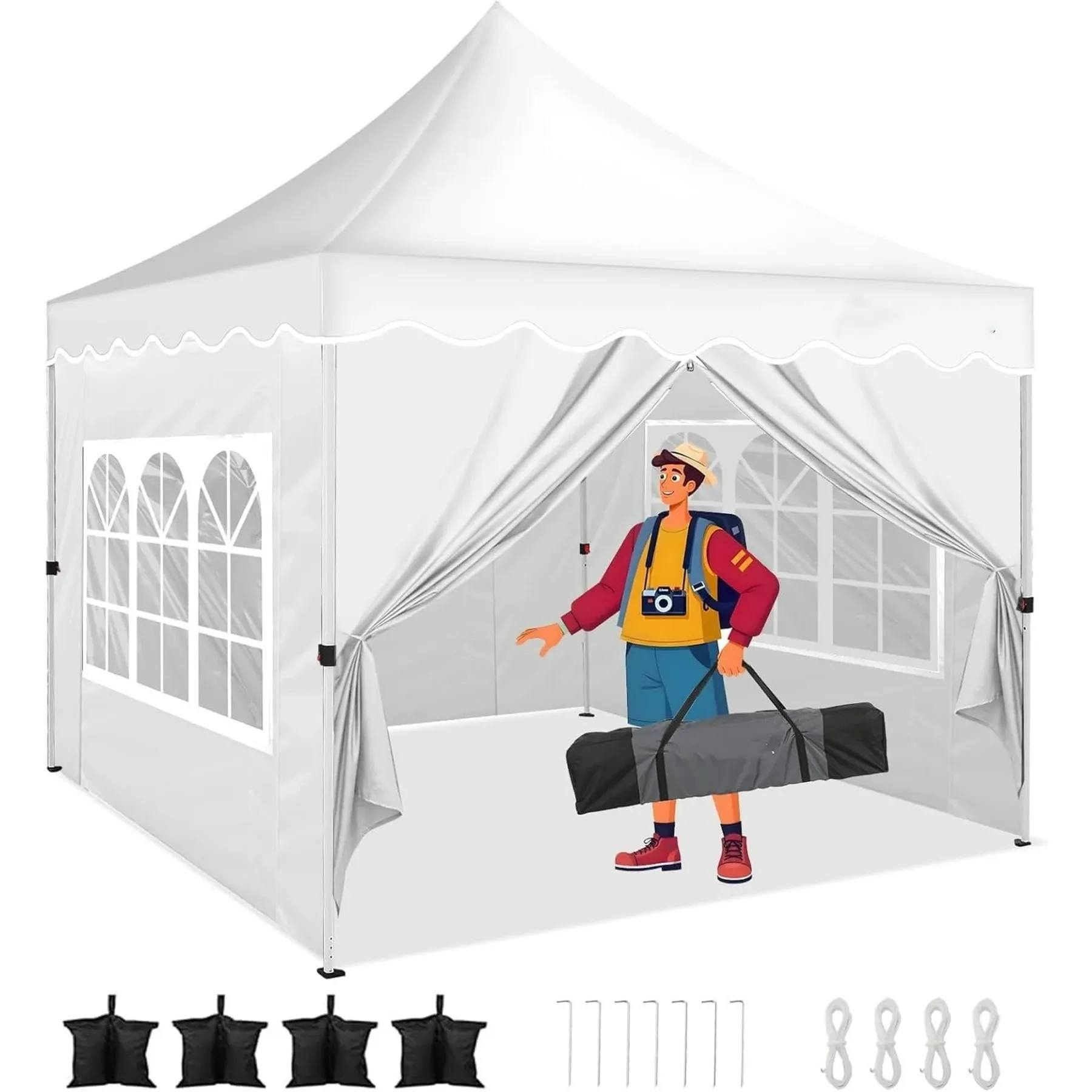 SANOPY 10' x 20' Pop up Canopy Party Tent with 6 Removable Sidewalls, Wave Eave Outdoor Waterproof Patio Gazebo Tent with Carry Bag, Backyards Camping Picnics, Black