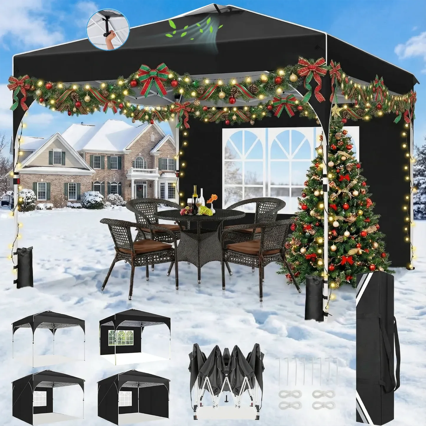 SANOPY 10' x 10' Pop up Canopy Tent, 1 Person Easy Set up Outdoor Canopy with One Push Center Lock, Air Vent, Fluorescent Tube & 4 Sandbags,Instant Sun Shelter Canopy Tents for Parties