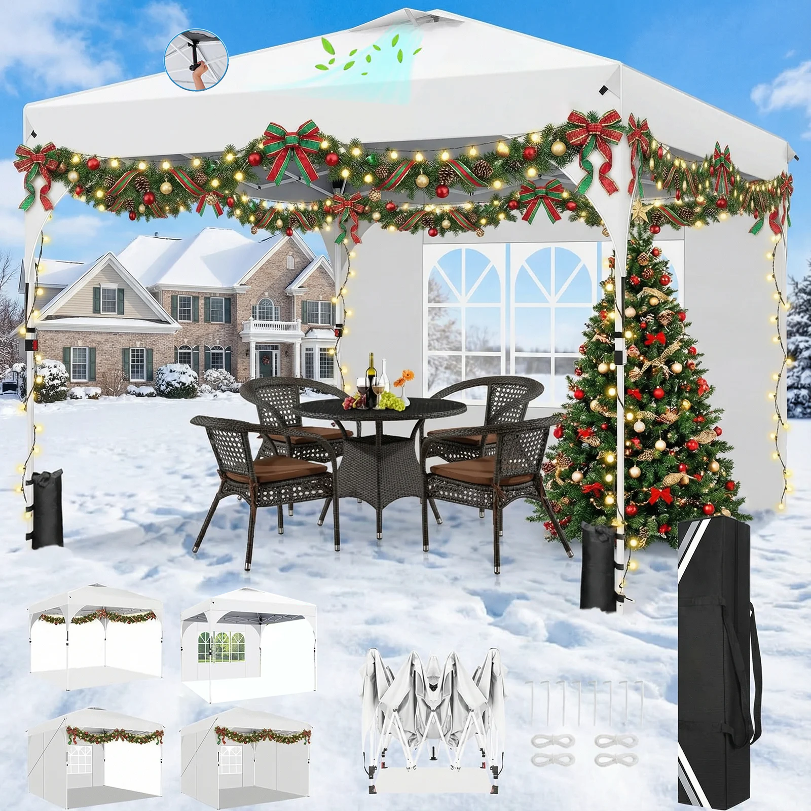 SANOPY 10' x 10' Pop up Canopy Tent, 1 Person Easy Set up Outdoor Canopy with One Push Center Lock, Air Vent, Fluorescent Tube & 4 Sandbags,Instant Sun Shelter Canopy Tents for Parties