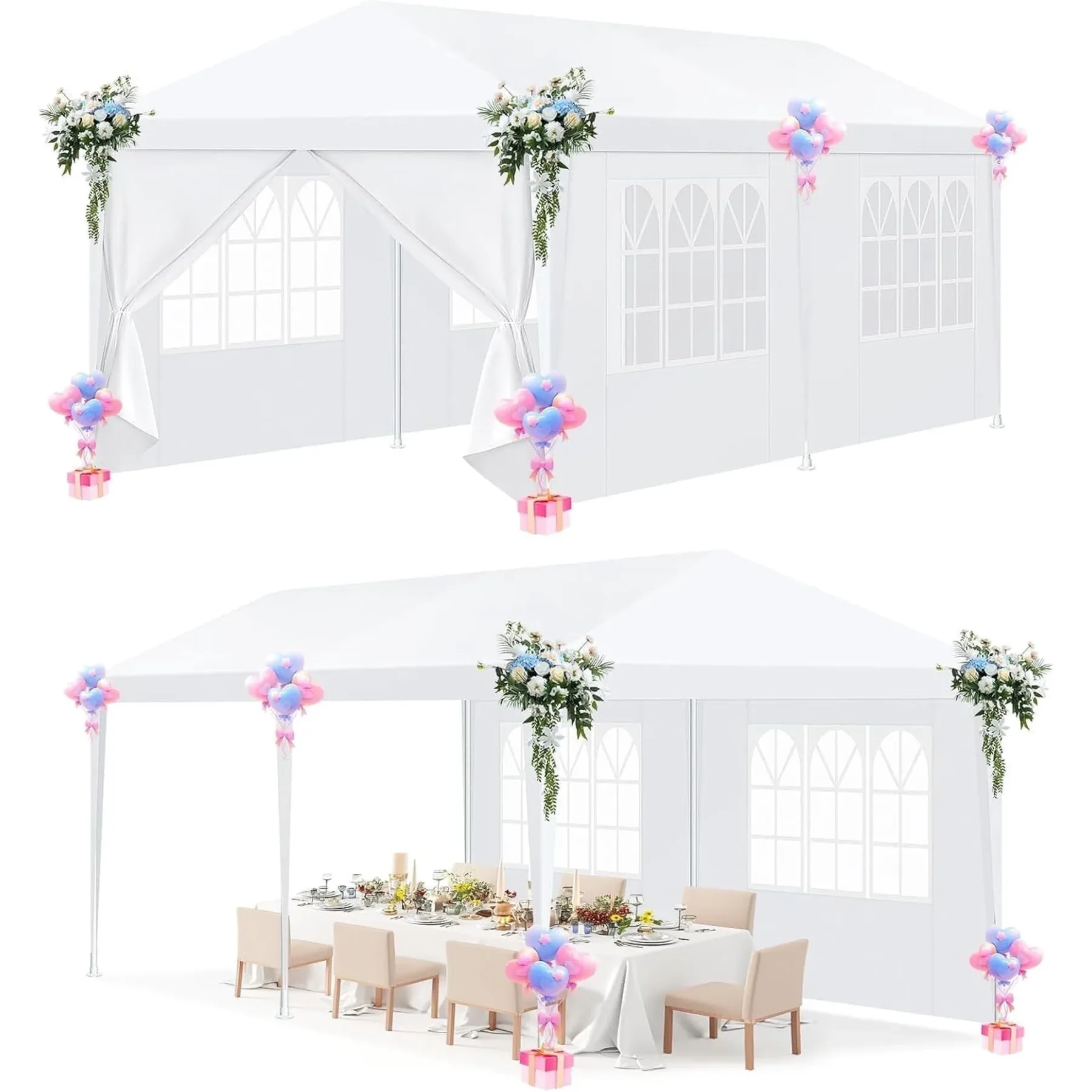 SANOPY Party Tent 10x30 Canopy with 8 Removable Sidewalls, Outdoor Waterproof Shade Canopy Tent for Weddings and Events, White