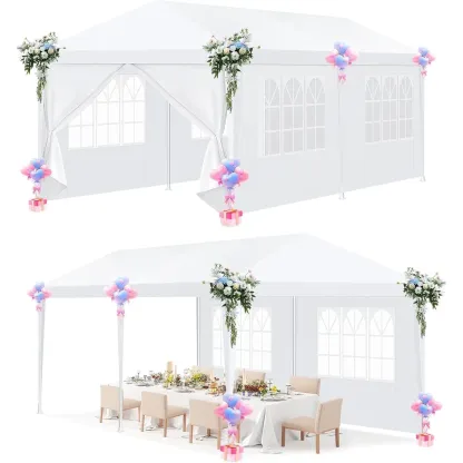 SANOPY Party Tent 10x30 Canopy with 8 Removable Sidewalls, Outdoor Waterproof Shade Canopy Tent for Weddings and Events, White