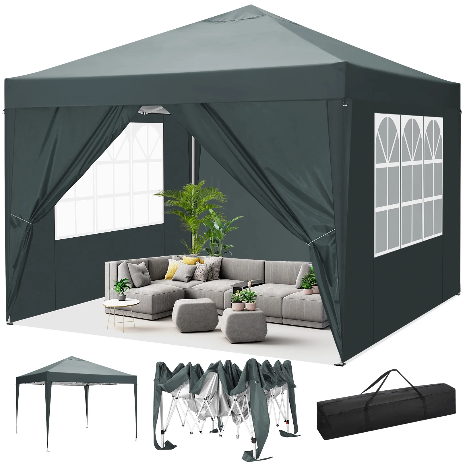 SANOPY 10' x 10' Straight Leg Pop-up Canopy Tent Easy Two Person Setup Instant Outdoor Canopy Folding Shelter with 4 Removable Sidewalls, Air Vent on The Top, 4 Sandbags, Carrying Bag, Black