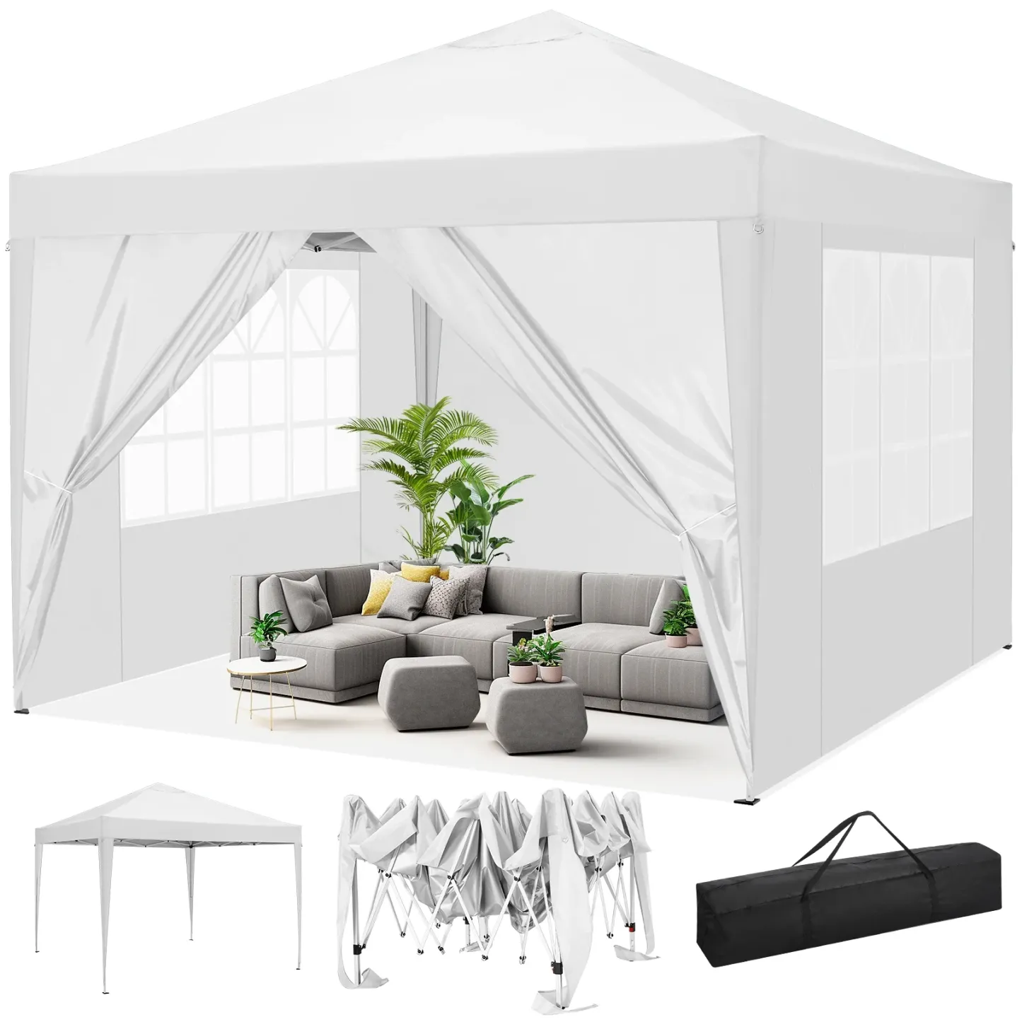 SANOPY 10' x 10' Straight Leg Pop-up Canopy Tent Easy Two Person Setup Instant Outdoor Canopy Folding Shelter with 4 Removable Sidewalls, Air Vent on The Top, 4 Sandbags, Carrying Bag, Black