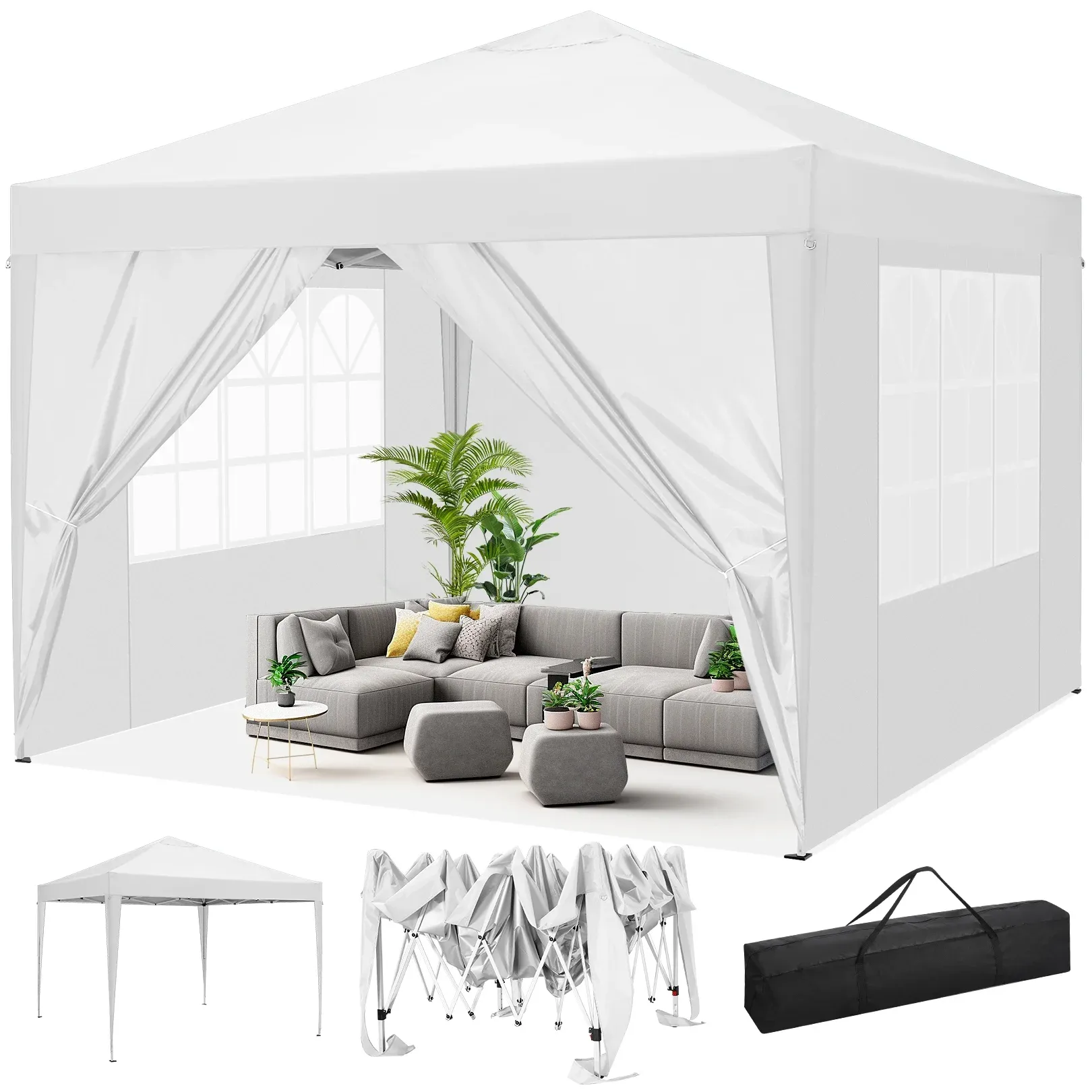 SANOPY 10' x 10' Straight Leg Pop-up Canopy Tent Easy Two Person Setup Instant Outdoor Canopy Folding Shelter with 4 Removable Sidewalls, Air Vent on The Top, 4 Sandbags, Carrying Bag, Black