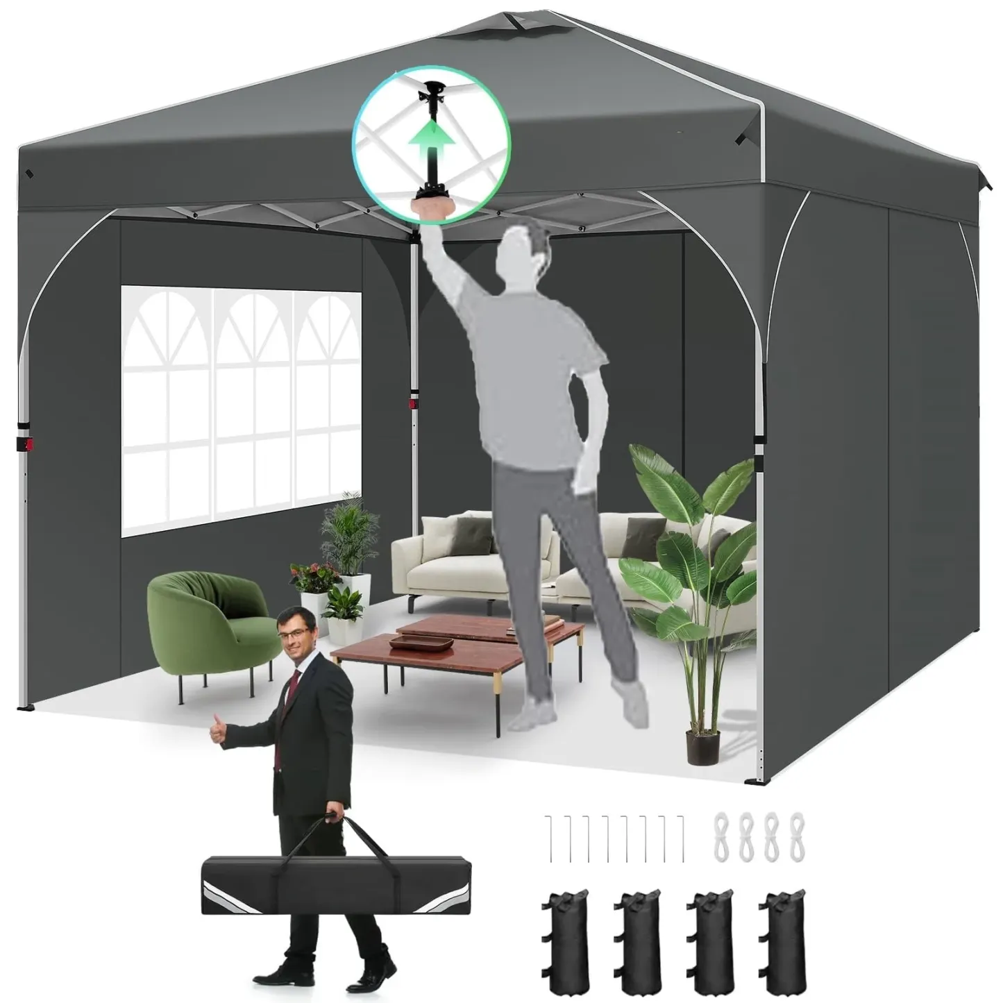 SANOPY 10' x 10' Straight Leg Pop-up Canopy Tent Easy Two Person Setup Instant Outdoor Canopy Folding Shelter with 4 Removable Sidewalls, Air Vent on The Top, 4 Sandbags, Carrying Bag, Black