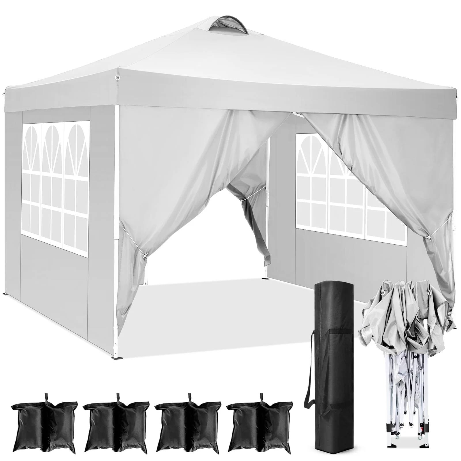 SANOPY 10' x 10' Straight Leg Pop-up Canopy Tent Easy Two Person Setup Instant Outdoor Canopy Folding Shelter with 4 Removable Sidewalls, Air Vent on The Top, 4 Sandbags, Carrying Bag, Black
