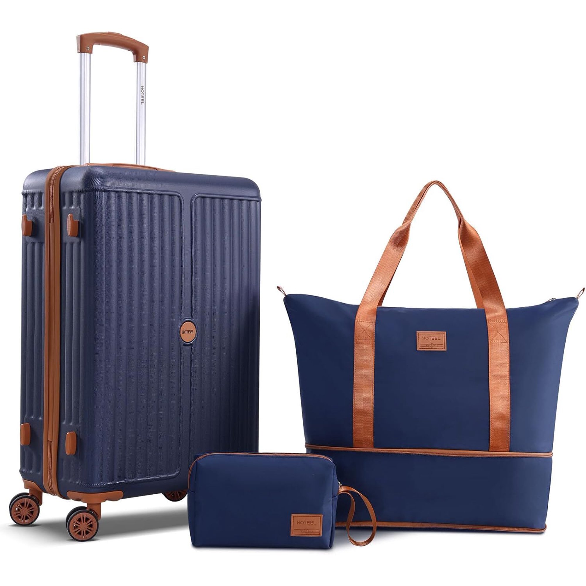 SANOPY 3 Piece Hardshell Luggage Set, ABS+PC Lightweight Suitcase Set with Double Spinner Wheels TSA Lock. (Black)