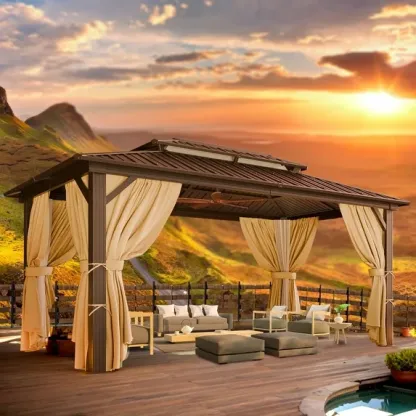 SANOPY 10'x12' Hardtop Gazebo Heavy Duty Outdoor Patio Permanent Gazebo with Galvanized Steel Roof Aluminum Frame Permanent Hardtop Gazebo Canopy for Garden, Party, Deck, Backyard