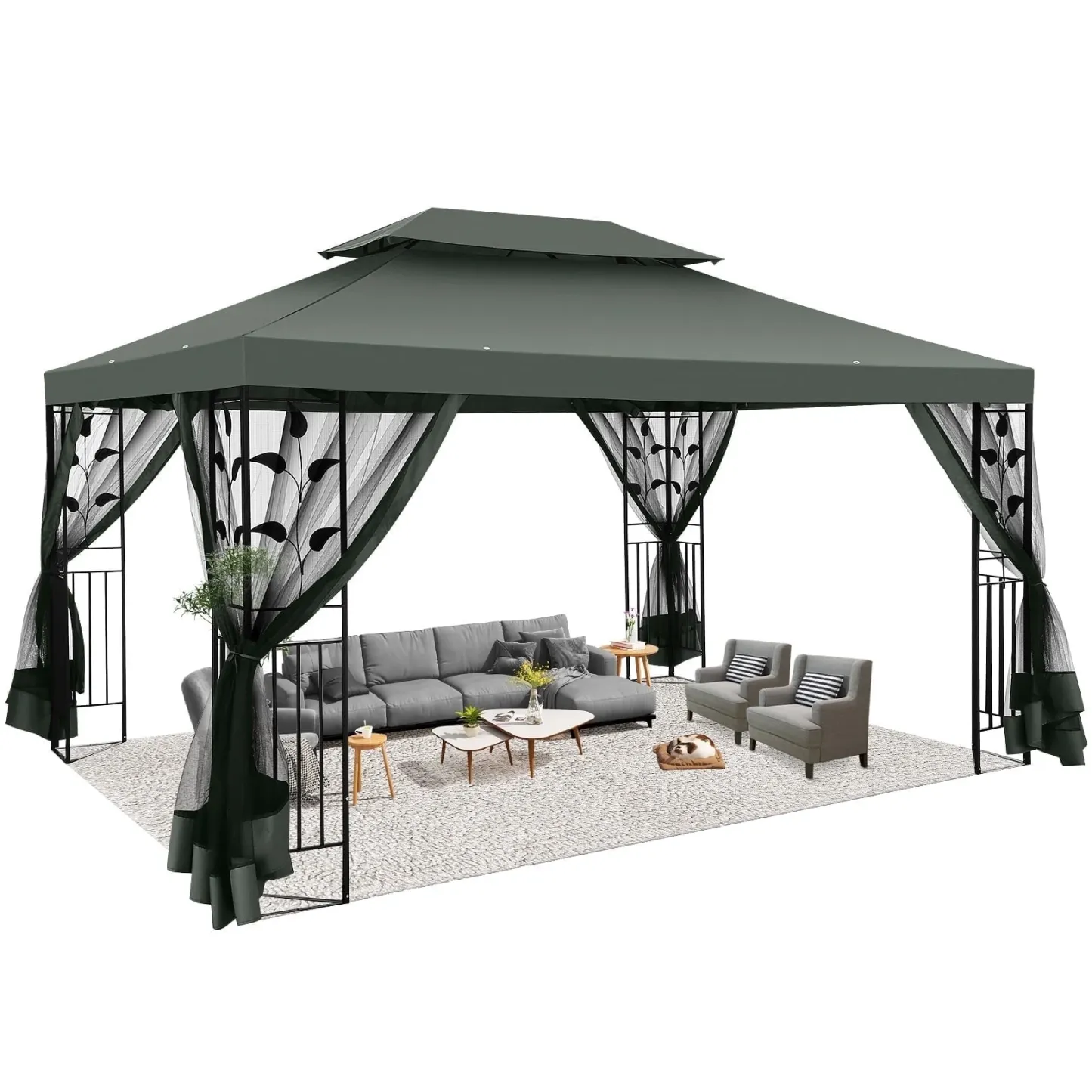 SANOPY 10' x 10' Gazebos for Patios, Gazebo Canopy with 4 Mosquito Netting, Rainproof & Sunscreen Shelter Tent with Double Eaves for Garden Backyard and Deck