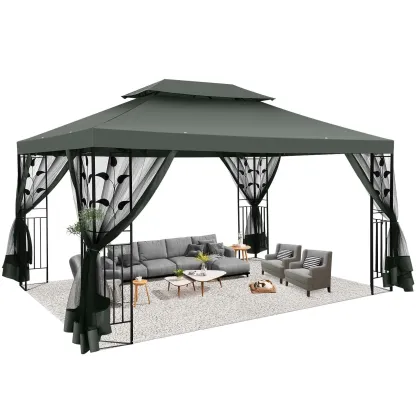 SANOPY 10' x 10' Gazebos for Patios, Gazebo Canopy with 4 Mosquito Netting, Rainproof & Sunscreen Shelter Tent with Double Eaves for Garden Backyard and Deck
