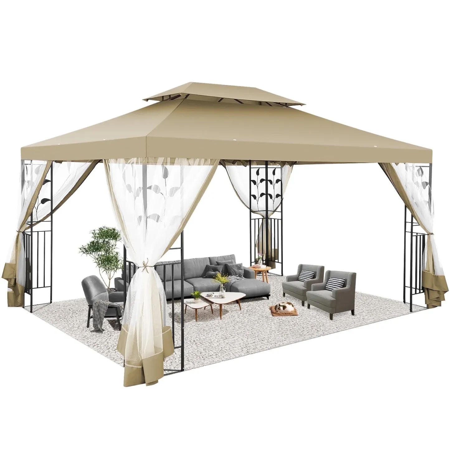 SANOPY 10' x 10' Gazebos for Patios, Gazebo Canopy with 4 Mosquito Netting, Rainproof & Sunscreen Shelter Tent with Double Eaves for Garden Backyard and Deck