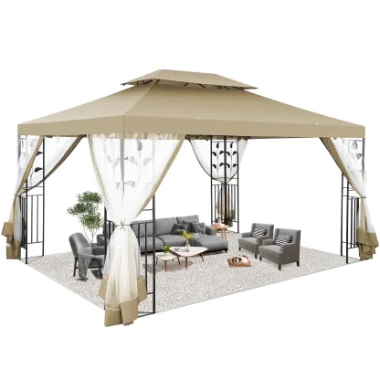 SANOPY 10' x 10' Gazebos for Patios, Gazebo Canopy with 4 Mosquito Netting, Rainproof & Sunscreen Shelter Tent with Double Eaves for Garden Backyard and Deck