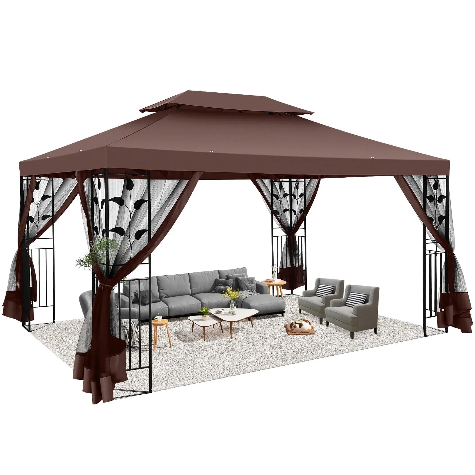 SANOPY 10' x 10' Gazebos for Patios, Gazebo Canopy with 4 Mosquito Netting, Rainproof & Sunscreen Shelter Tent with Double Eaves for Garden Backyard and Deck