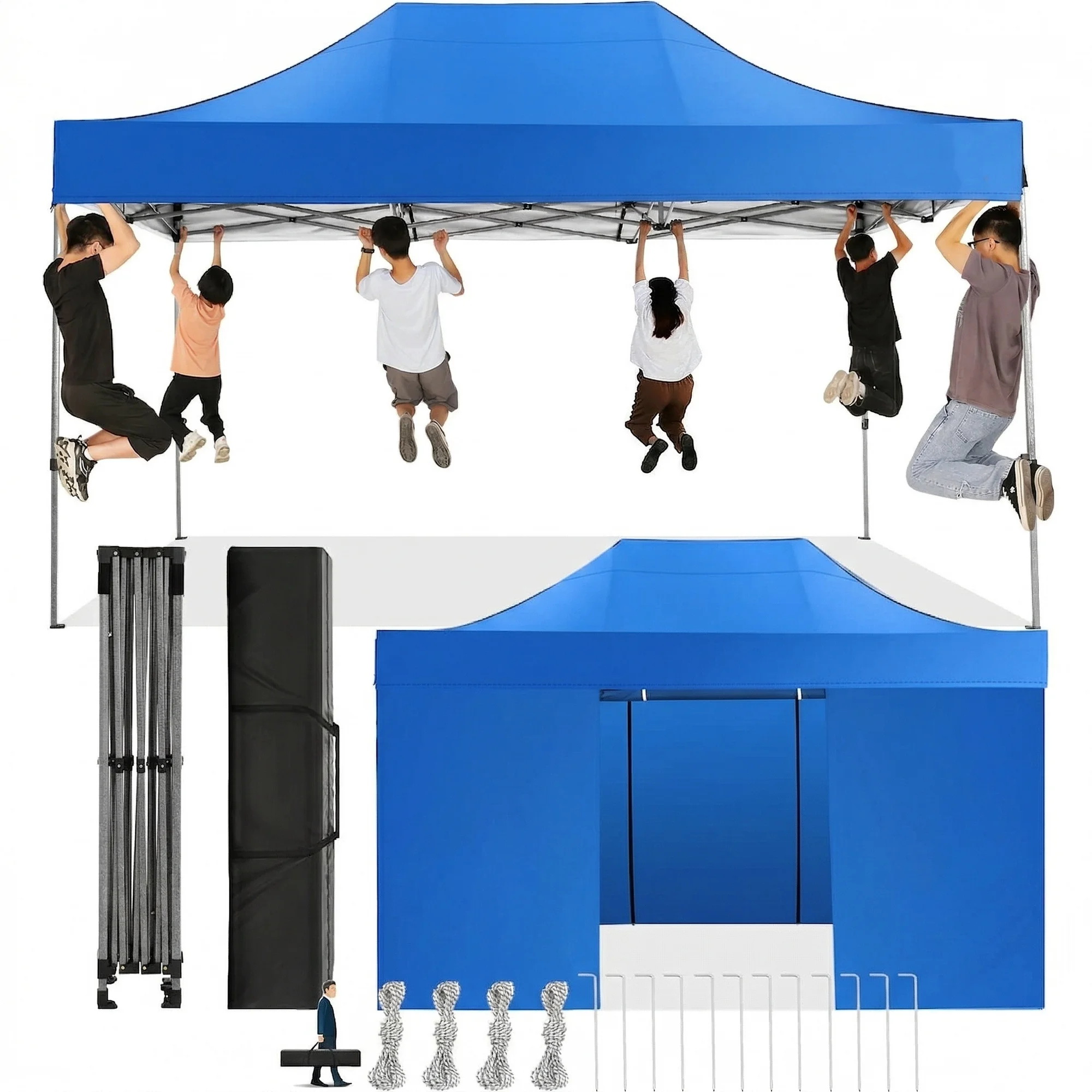 SANOPY 10x15 Heavy Duty Pop up Canopy Tent with 4 sidewalls Commercial Outdoor Canopy Wedding Party Tents for Wedding All Season Wind & Waterproof Gazebo with Carry Bag,(Frame Thickened)
