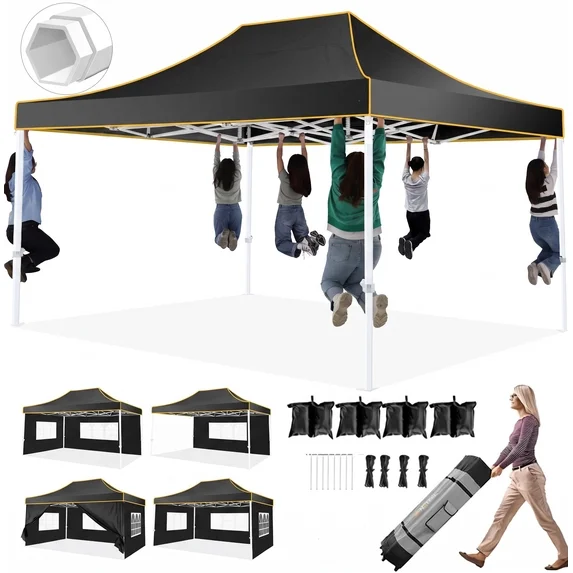 SANOPY 10x10 Heavy Duty Pop Up Canopy Tent with 4 Sidewalls, Commercial Instant Waterproof Canopy Tent, UV 50+ with Silver Coated, Upgraded Thickened Hexagonal Legs, White