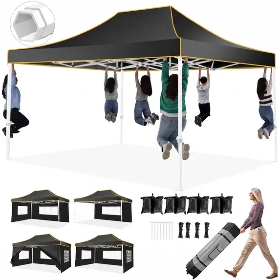 SANOPY 10x10 Heavy Duty Pop Up Canopy Tent with 4 Sidewalls, Commercial Instant Waterproof Canopy Tent, UV 50+ with Silver Coated, Upgraded Thickened Hexagonal Legs, White