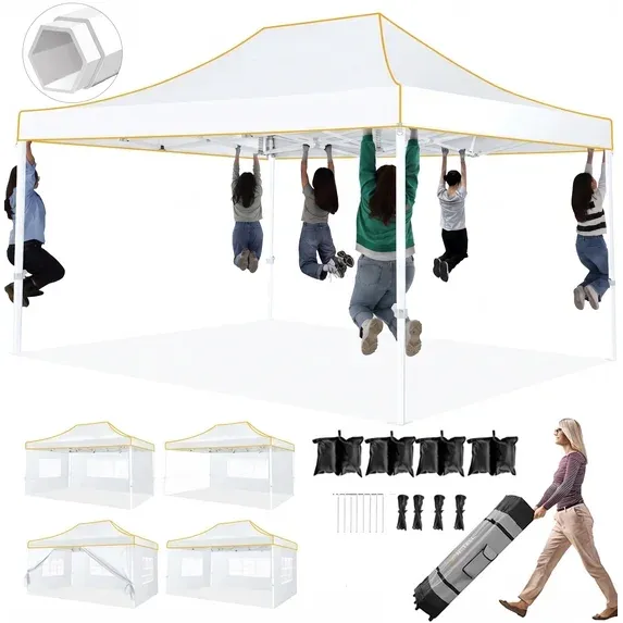 SANOPY 10x10 Heavy Duty Pop Up Canopy Tent with 4 Sidewalls, Commercial Instant Waterproof Canopy Tent, UV 50+ with Silver Coated, Upgraded Thickened Hexagonal Legs, White