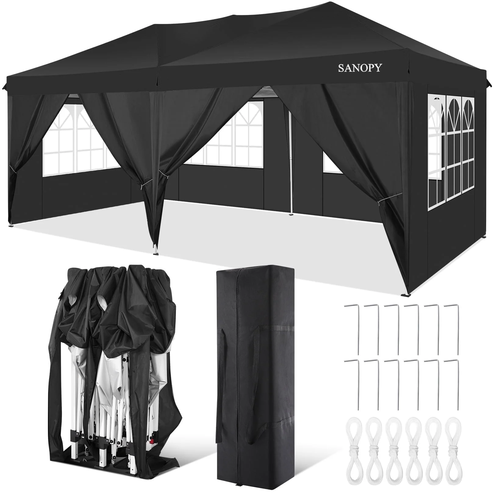 SANOPY 10' x 20' EZ Pop Up Canopy Tent Party Tent Outdoor Event Instant Tent Gazebo with 6 Removable Sidewalls and Carry Bag