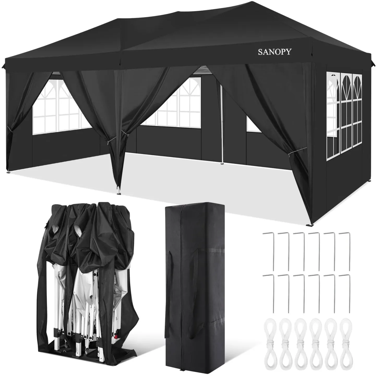 SANOPY 10' x 20' EZ Pop Up Canopy Tent Party Tent Outdoor Event Instant Tent Gazebo with 6 Removable Sidewalls and Carry Bag