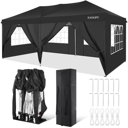 SANOPY 10' x 20' EZ Pop Up Canopy Tent Party Tent Outdoor Event Instant Tent Gazebo with 6 Removable Sidewalls and Carry Bag