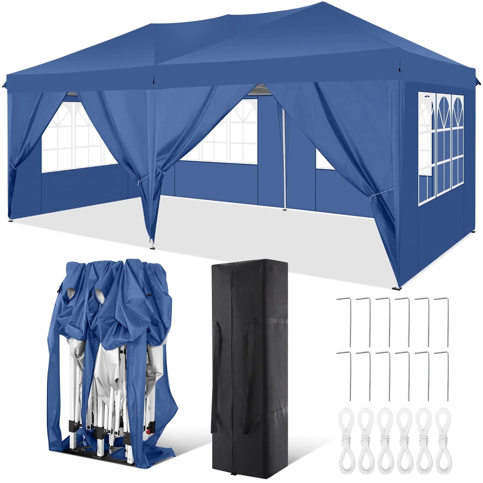 SANOPY 10' x 20' EZ Pop Up Canopy Tent Party Tent Outdoor Event Instant Tent Gazebo with 6 Removable Sidewalls and Carry Bag