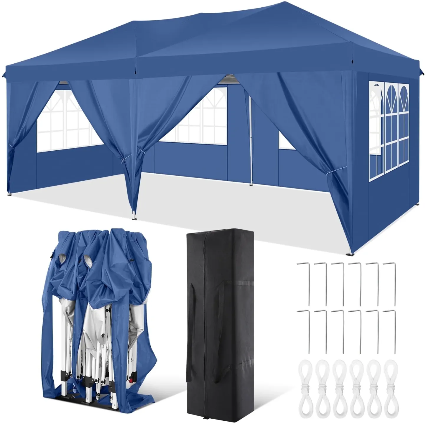 SANOPY 10' x 20' EZ Pop Up Canopy Tent Party Tent Outdoor Event Instant Tent Gazebo with 6 Removable Sidewalls and Carry Bag