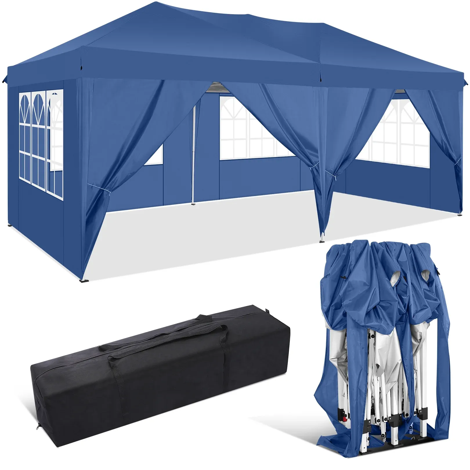 SANOPY 10' x 20' EZ Pop Up Canopy Tent Party Tent Outdoor Event Instant Tent Gazebo with 6 Removable Sidewalls and Carry Bag