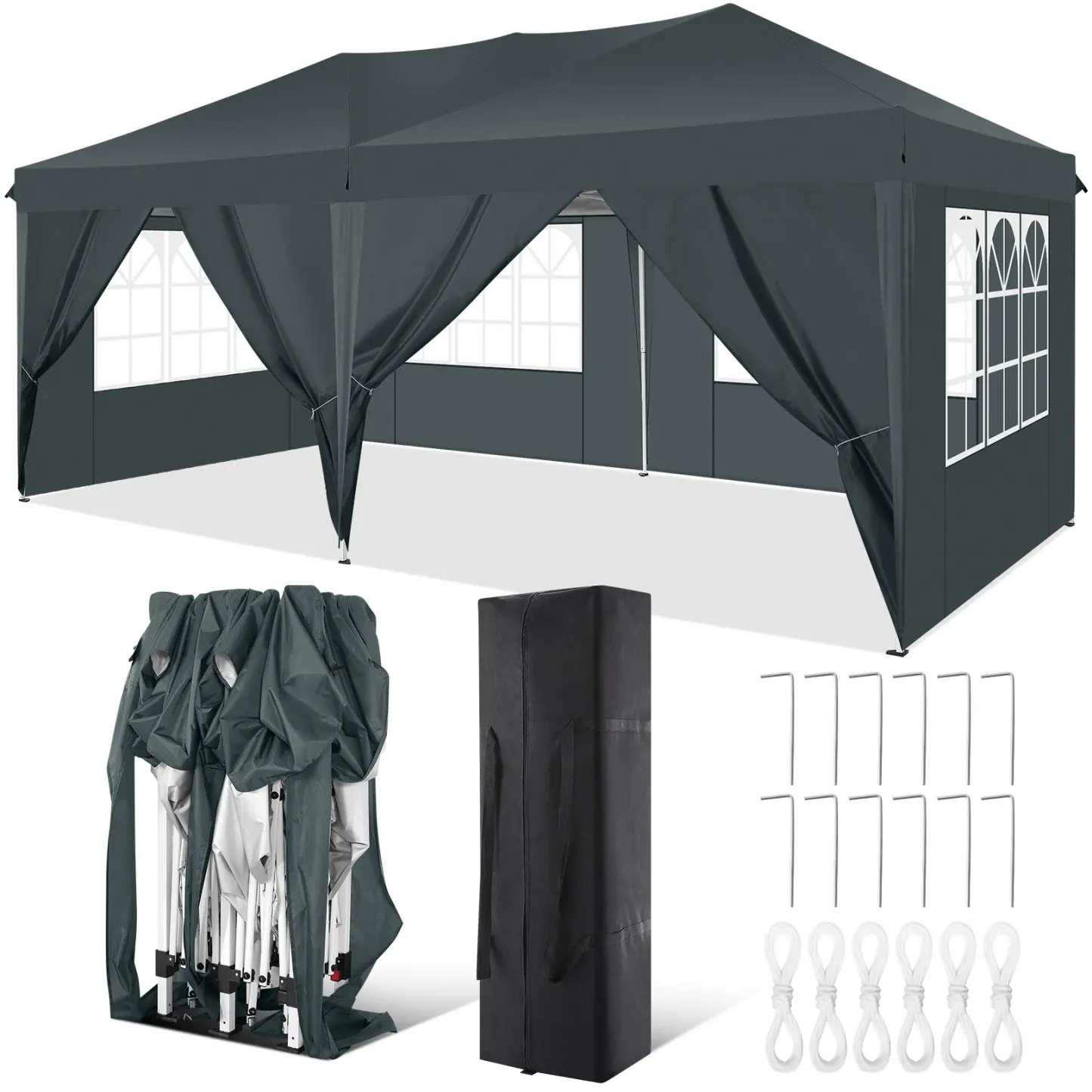 SANOPY 10' x 20' EZ Pop Up Canopy Tent Party Tent Outdoor Event Instant Tent Gazebo with 6 Removable Sidewalls and Carry Bag