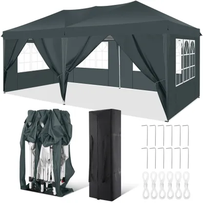 SANOPY 10' x 20' EZ Pop Up Canopy Tent Party Tent Outdoor Event Instant Tent Gazebo with 6 Removable Sidewalls and Carry Bag